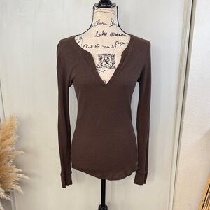 Gap Brown V-Neck Long Sleeve Top size Large
